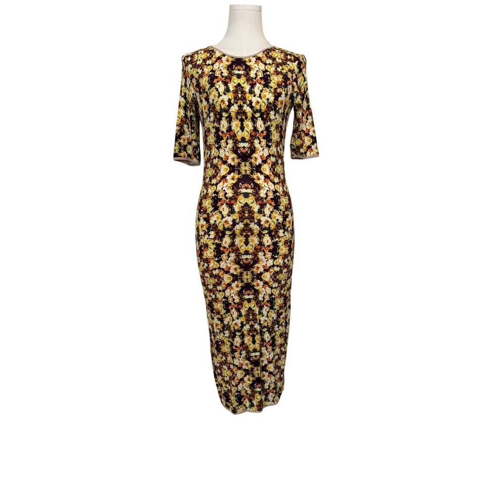 La Vi By Sam & Lavi "Kaleido" Yellow Floral, Reversible Zip Bodycon Dress- Small